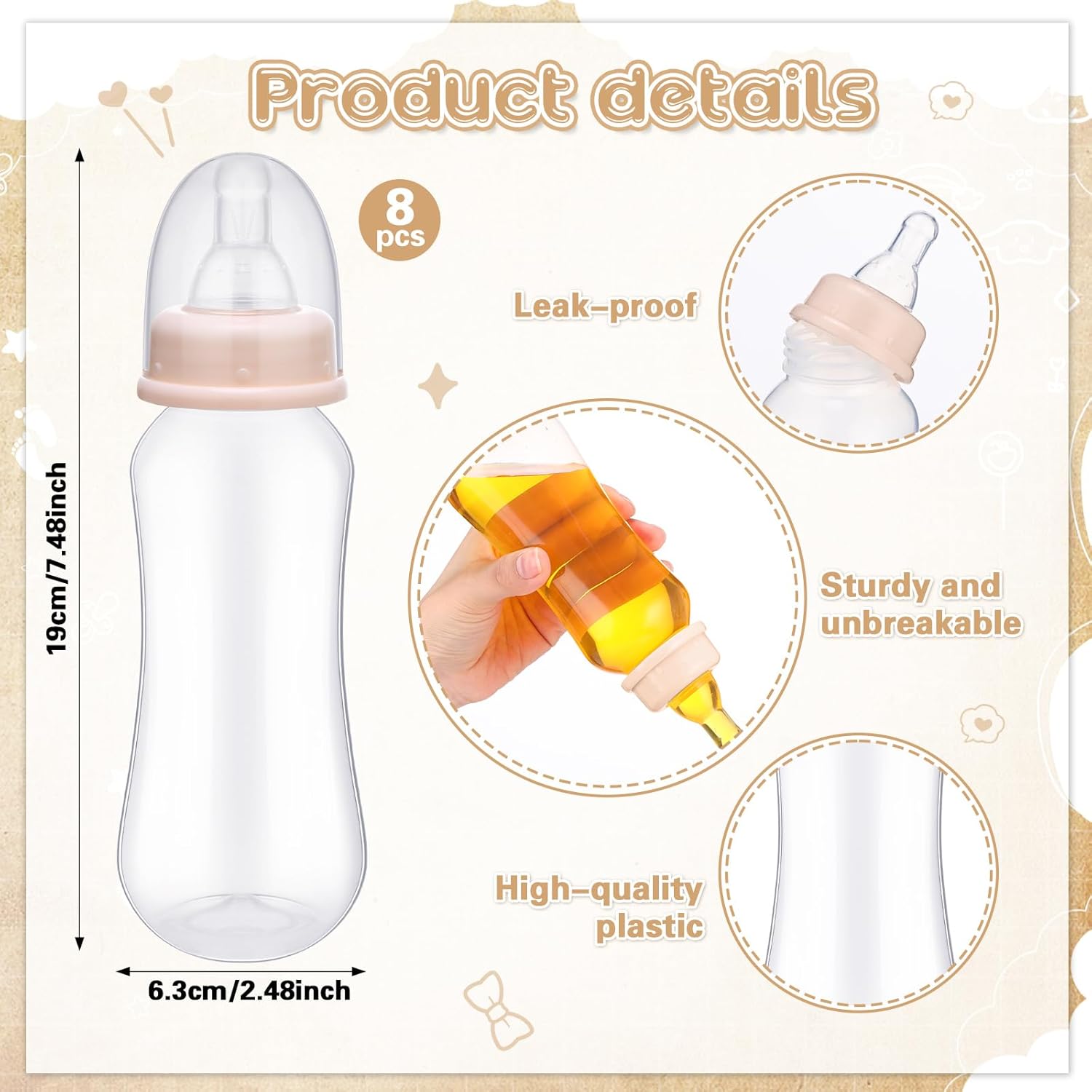 17 Pcs Bottle Chug Baby Shower Games Favors Diaper Baby Change Game Diaper Including 8 Funny Plastic Bottle Chug 8 Disposable Diapers and 1 Game Sign for Gender Reveal Party(Rustic,Beige)