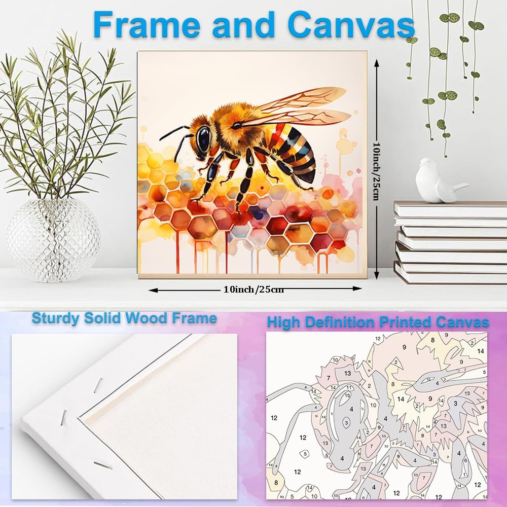 Artunion Framed Paint by Numbers Kit for Adults Beginners & Kids Ages 8-12,Bee Paint by Number with Frame,Watercolor Paint by Numbers Kit on Canvas 10 * 10 Inch Without Easel image 5