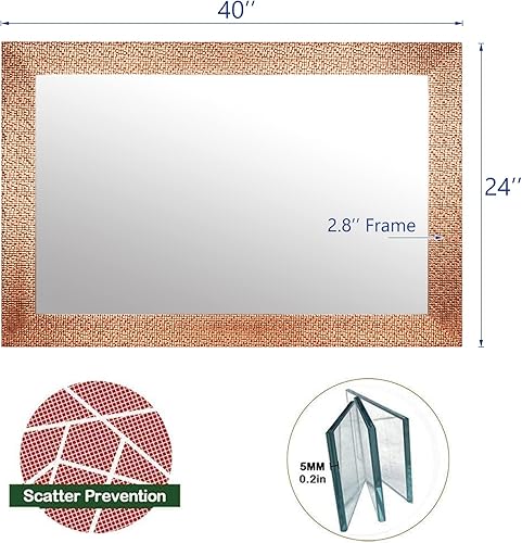 Miniatura 3 de H-A Espejo de baño para montar en la pared, espejo de marco moderno para baño, dormitorio, entrada, sala de estar (oro rosa, 40 x 24 pulgadas)