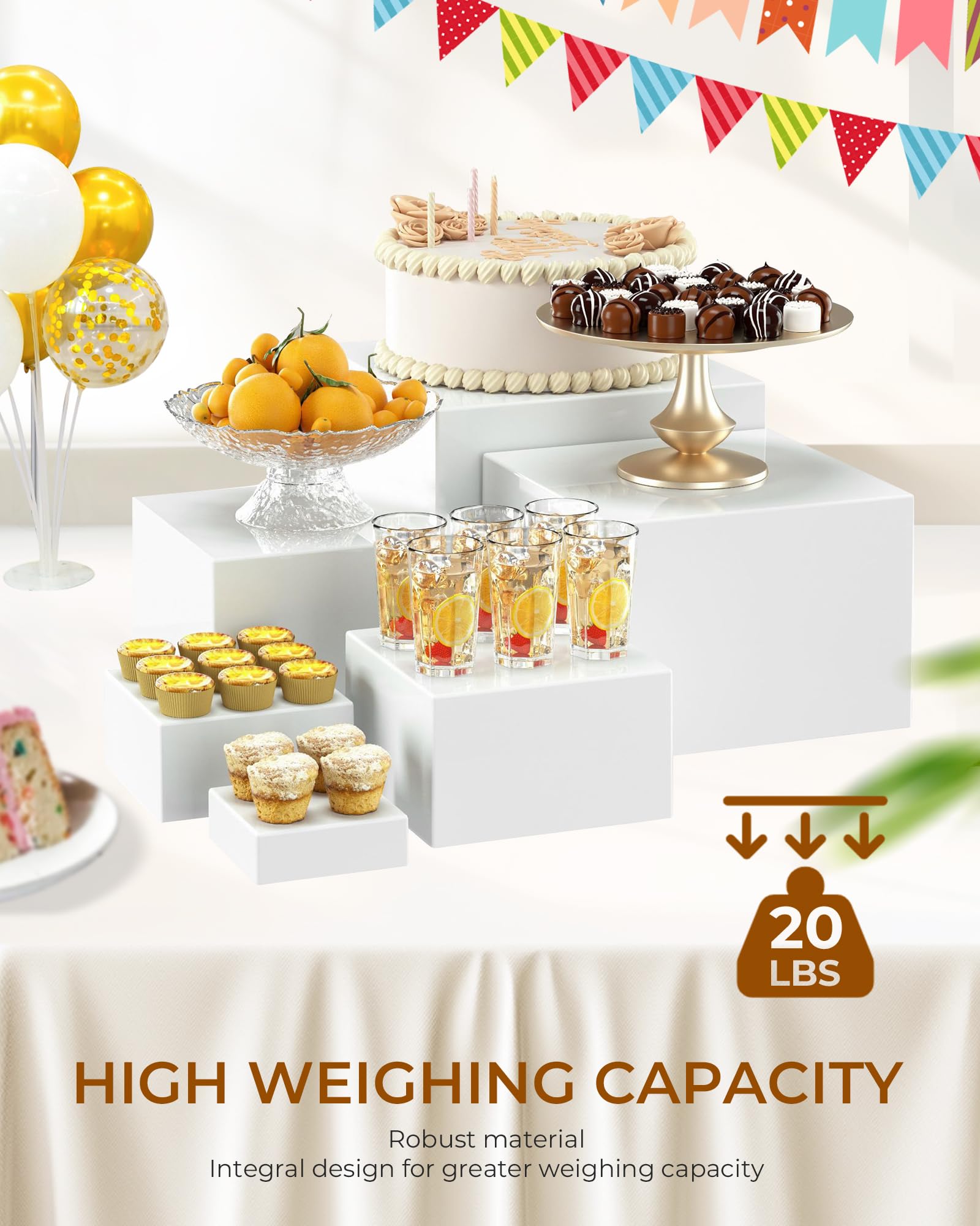 Alzatine per Allestimenti, Set di 8 Alzate per Buffet, Espositore da Buffet per Aperitivo, Alzata per Dolci in Acrilico per Torte, Dessert, Gioielli, Supporto Cubico Annidabile Bianco （3-10in）