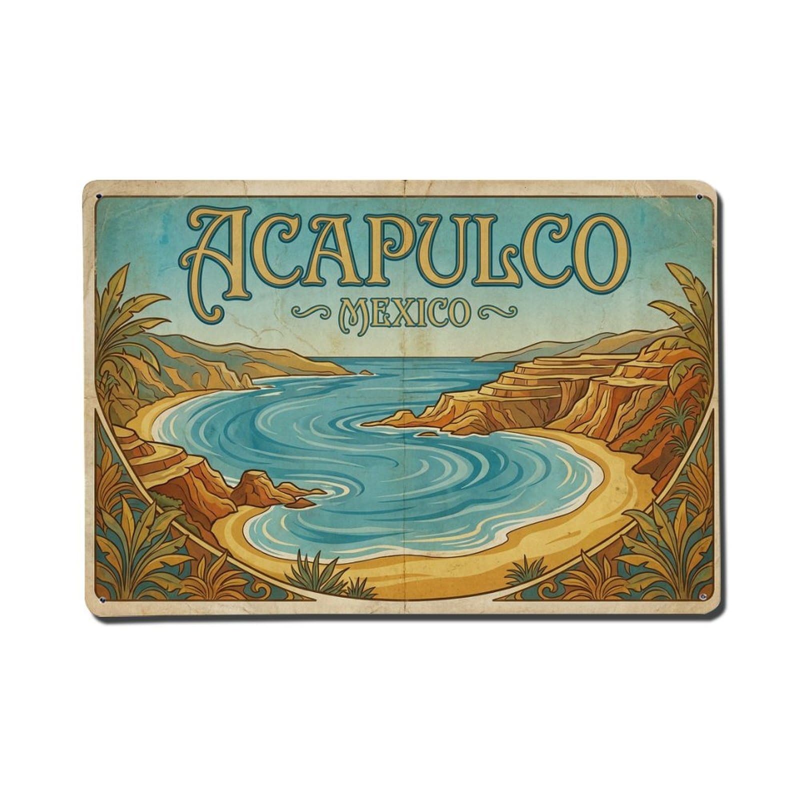 Cxhjca 8X12inch(20X30cm) Travel Vintage Mexico Acapulco Metal Tin Sign