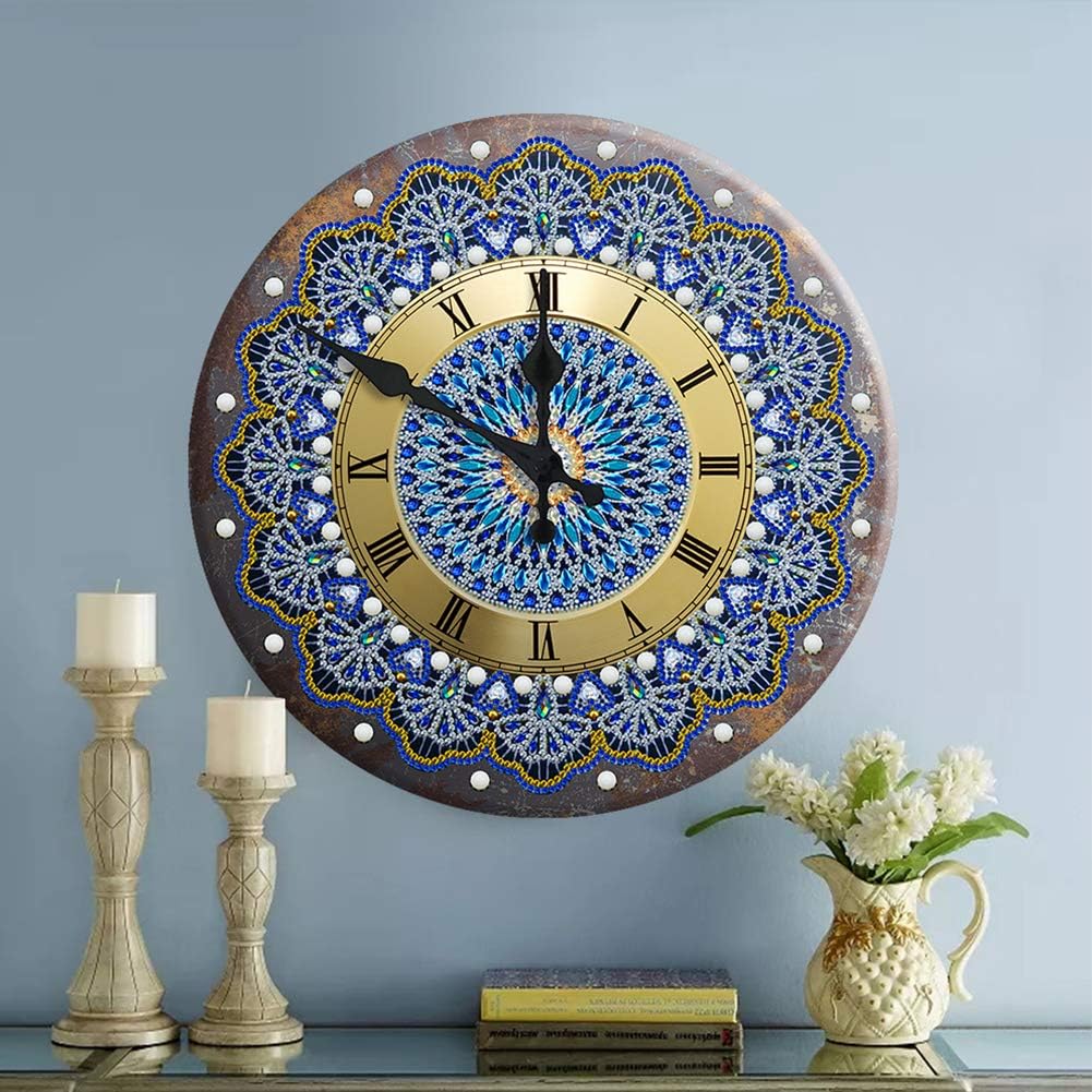 Sulunmo DIY Diamond Art Painting Kit Desk Tabletop Clock Craft Diamond Drill Art Kit for Home Decor Decoration, Creative Gift(Interior-27)