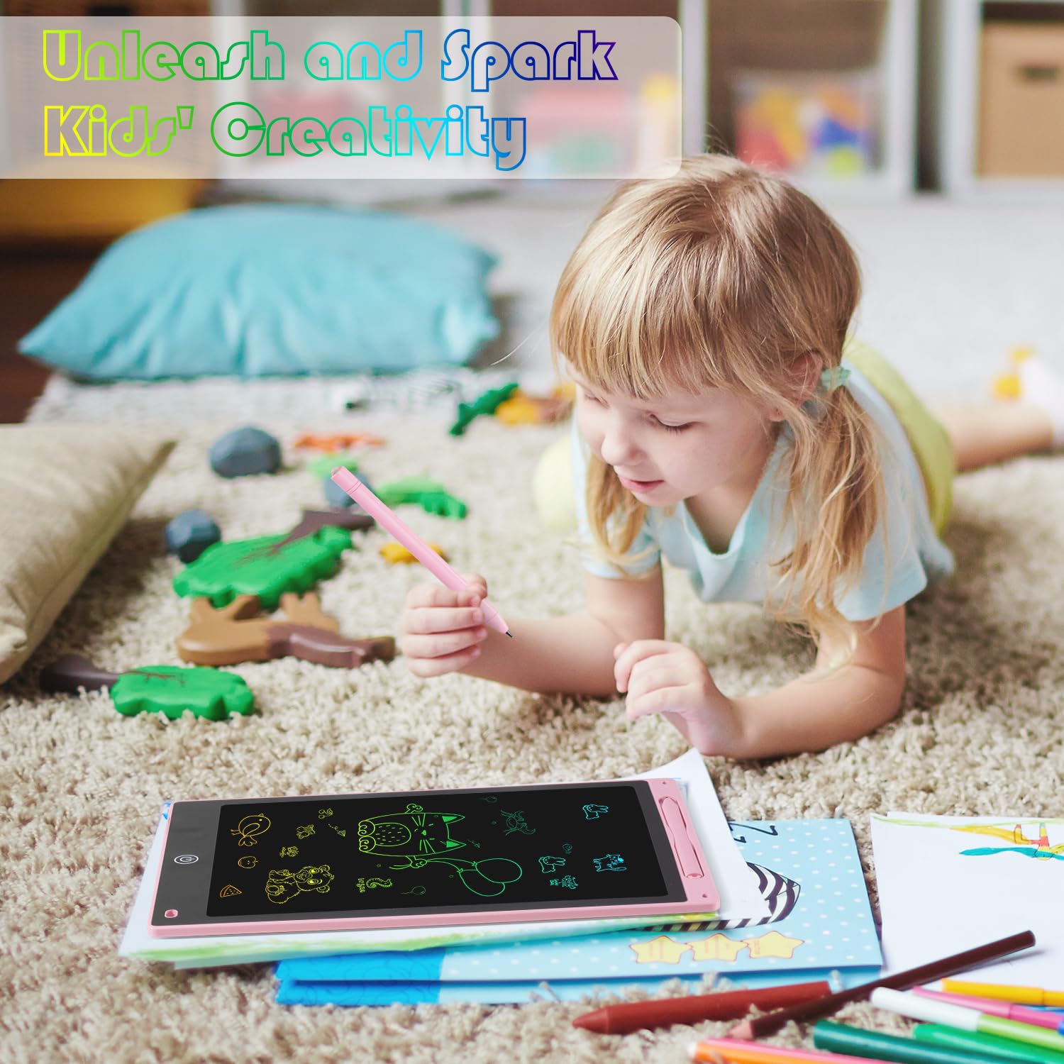 Lavagnetta Cancellabile Bambini 12 Pollici Lavagna Magnetica per Bambini Tavoletta Grafica Bambini Tavoletta Grafica Cancellabile LCD Colorata Regalo per Bambini 2 3 4 5 6 7 8 Anni 2 Pezzi (Blu+ Rosa)