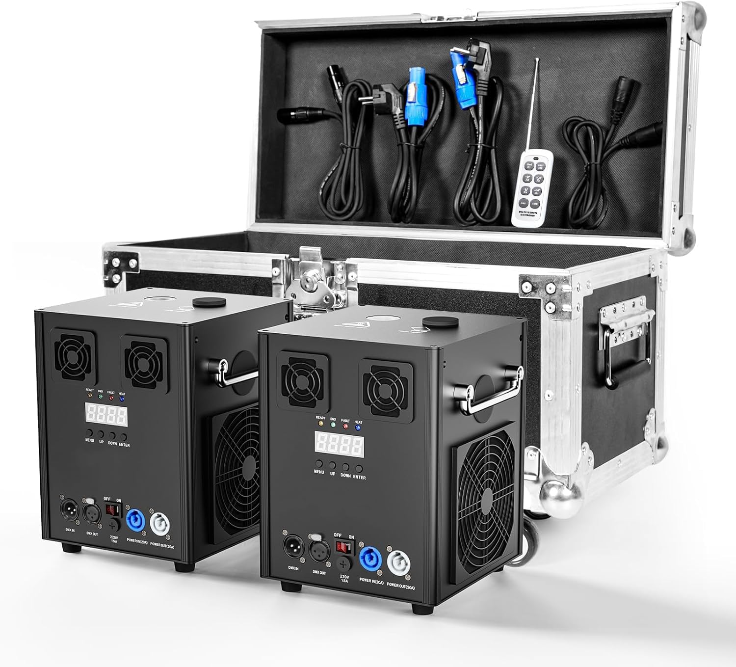 Set di 2 macchine pirotecniche Cold Spark 700W D-MX con flightcase, telecomando per feste, Halloween, Natale, matrimoni, eventi sportivi