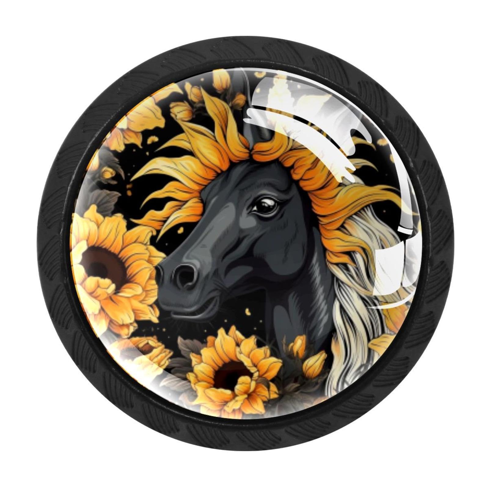 CHENZZZZ 4 Pack Round Cabinet Knobs for Kitchen Bathroom Closet Dresser Cabinets, Unicorn Skull Sunflower