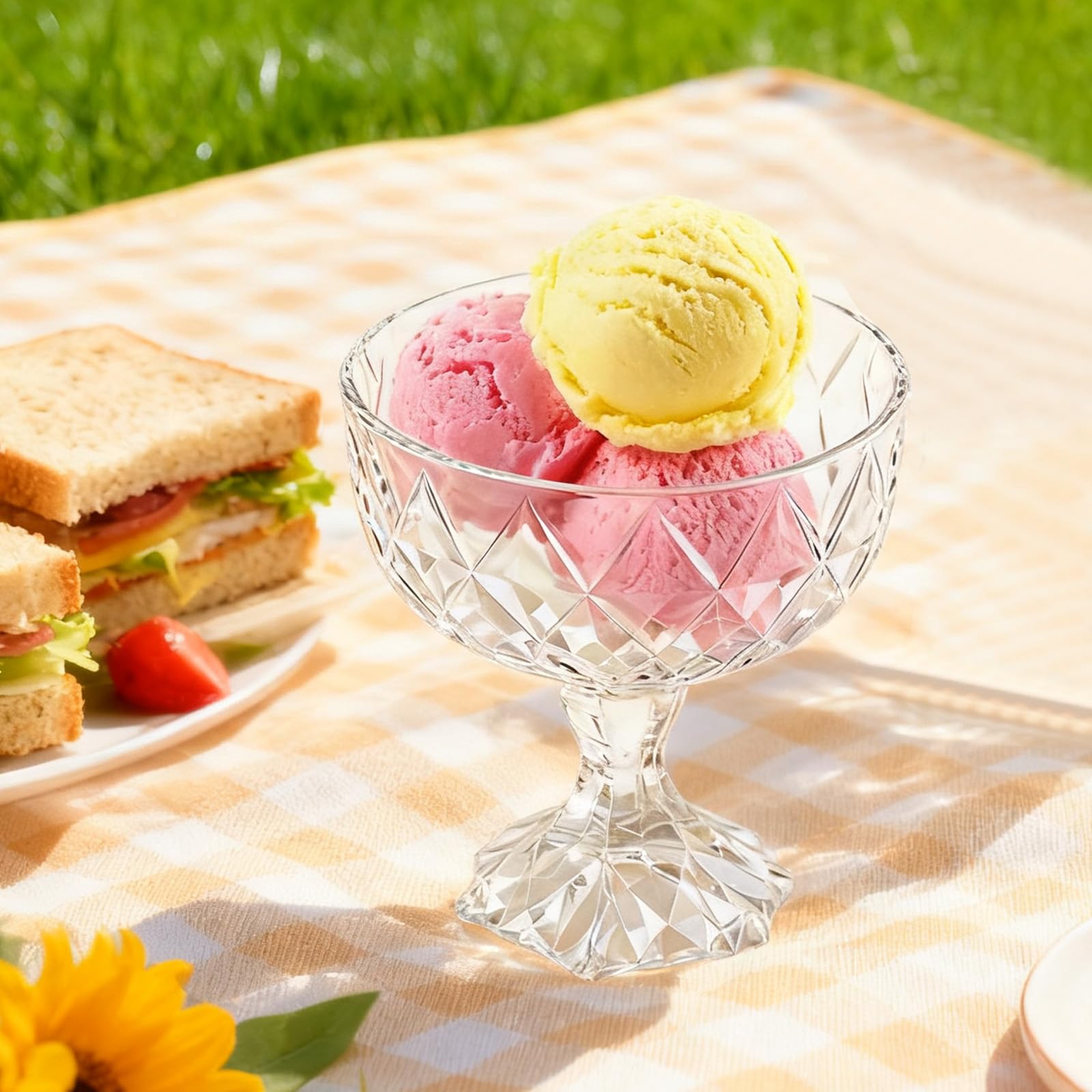 MYKAGS Set di 6 ciotole da dessert in vetro da 290,4 g, eleganti bicchieri in vetro per gelato, frutta, gelatina, piccole ciotole per feste, bicchieri per budino, snack, cereali, frutta