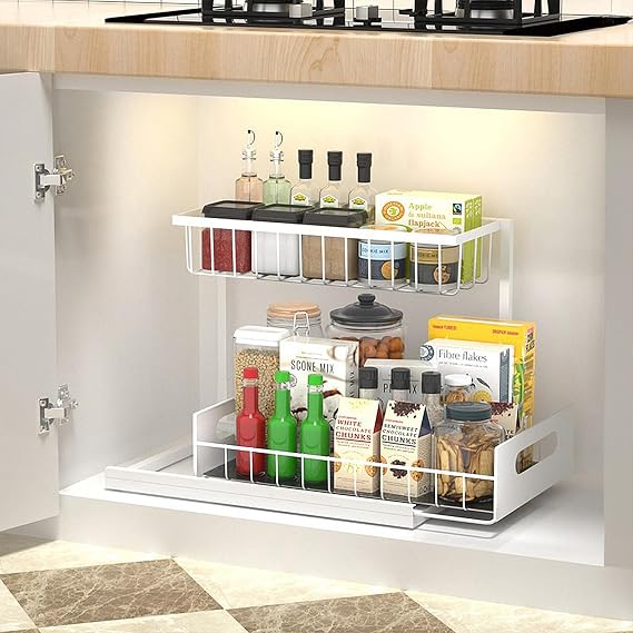 Under Sink Organizer, 2-Tier Pull Out Cabinet Organizer, Under Sink Shelf for Bathroom, Kitchen