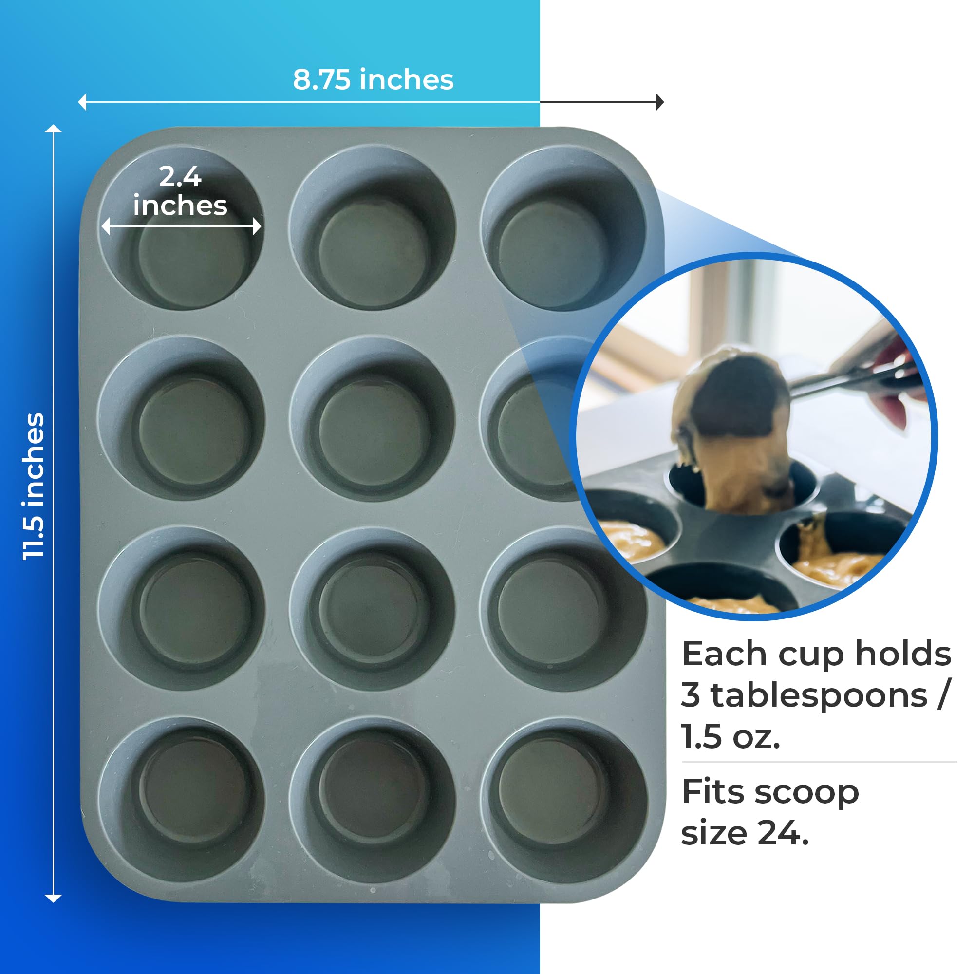 Jenluca Silikon-Cupcake- und Muffin-Backform – Set mit zwei Formen für 12 Tassen, antihaftbeschichtet, BPA-frei, spülmaschinenfest, keine Cupcake-Einlage erforderlich