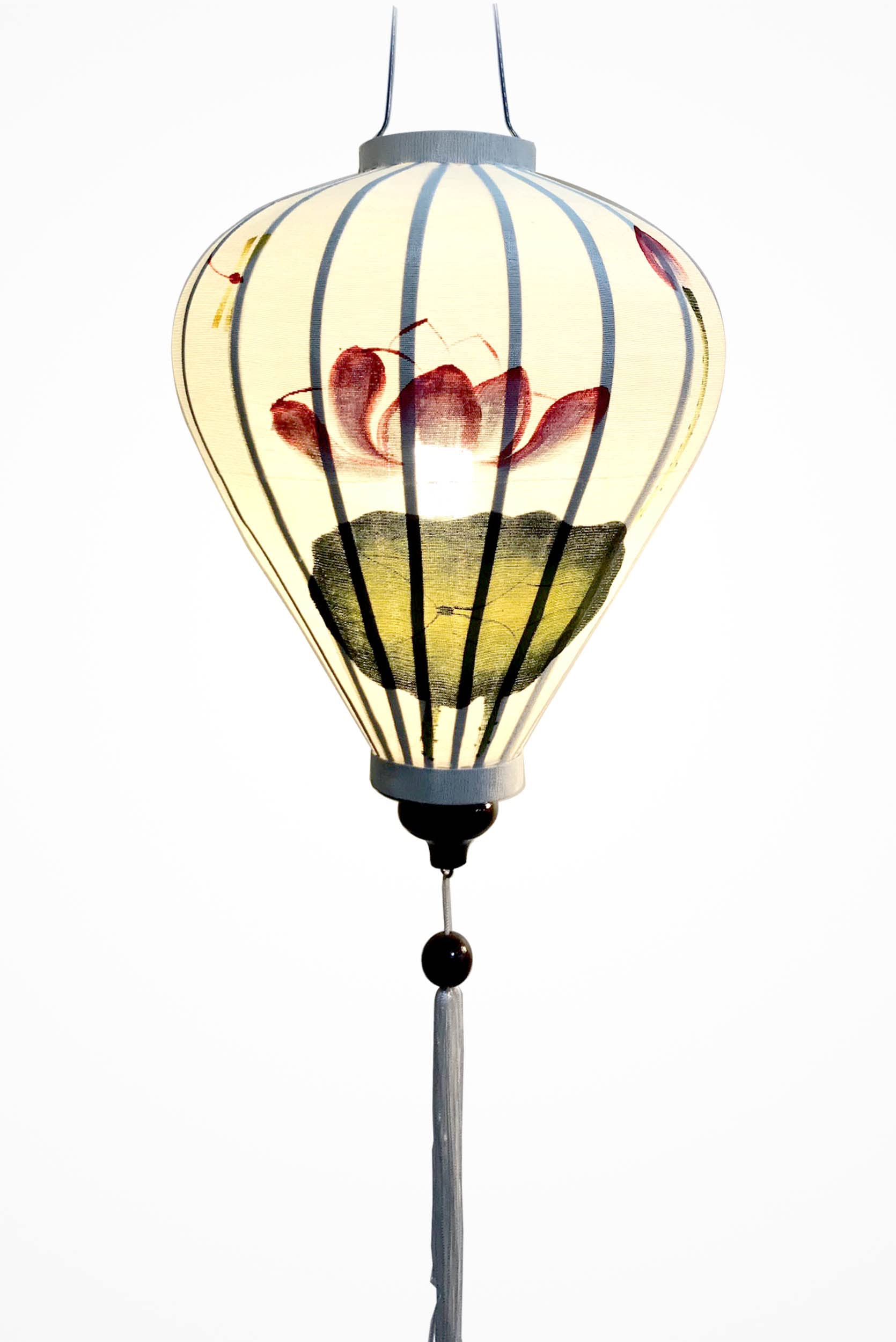 Farolillo Asiático De Lino Blanco 33 Cm - Artesanía Vietnamita De Hoi An, Decoración Exótica Hecha A Mano Con Bambú Y Madera