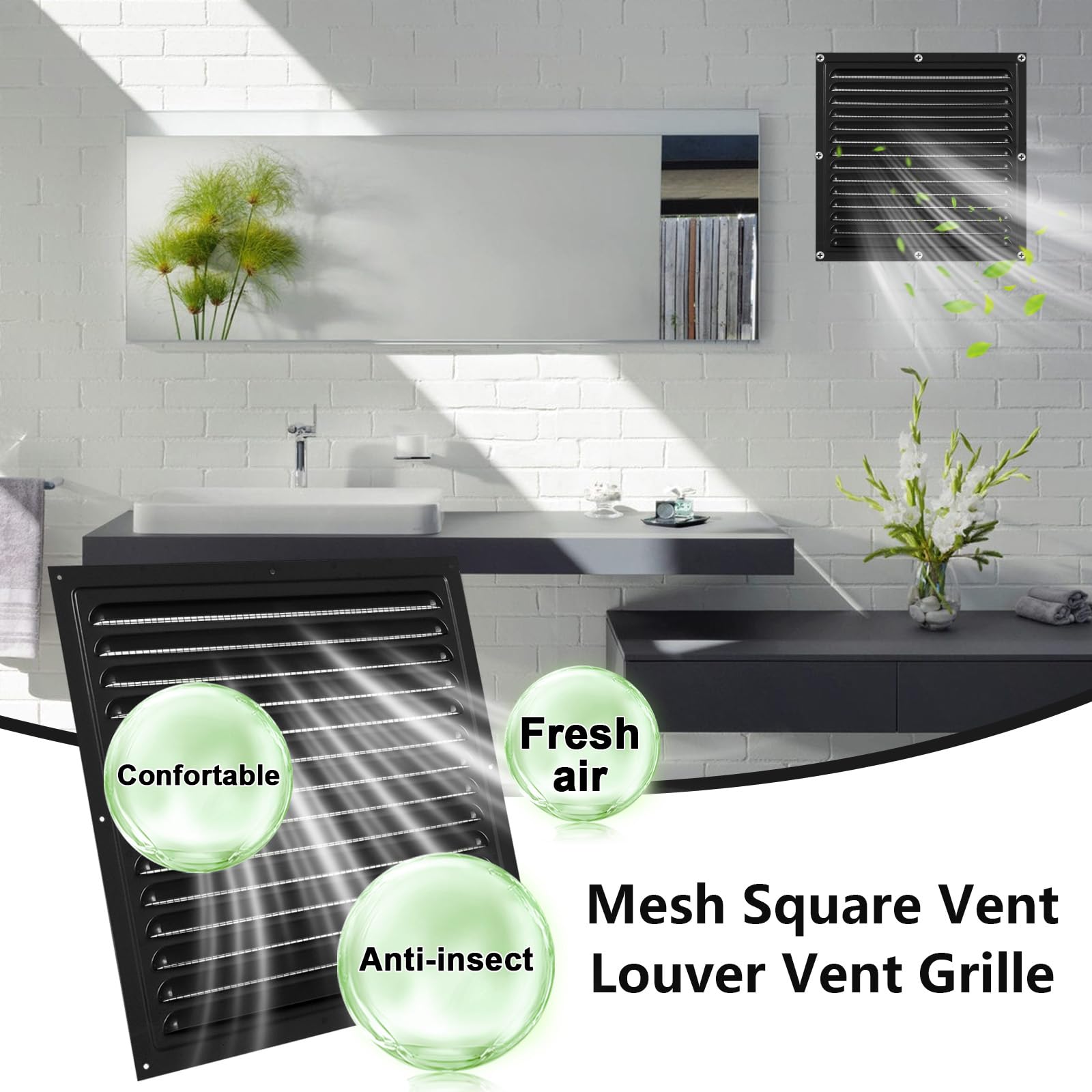 Befun Rejilla de ventilación rectangular con protección contra insectos, 2