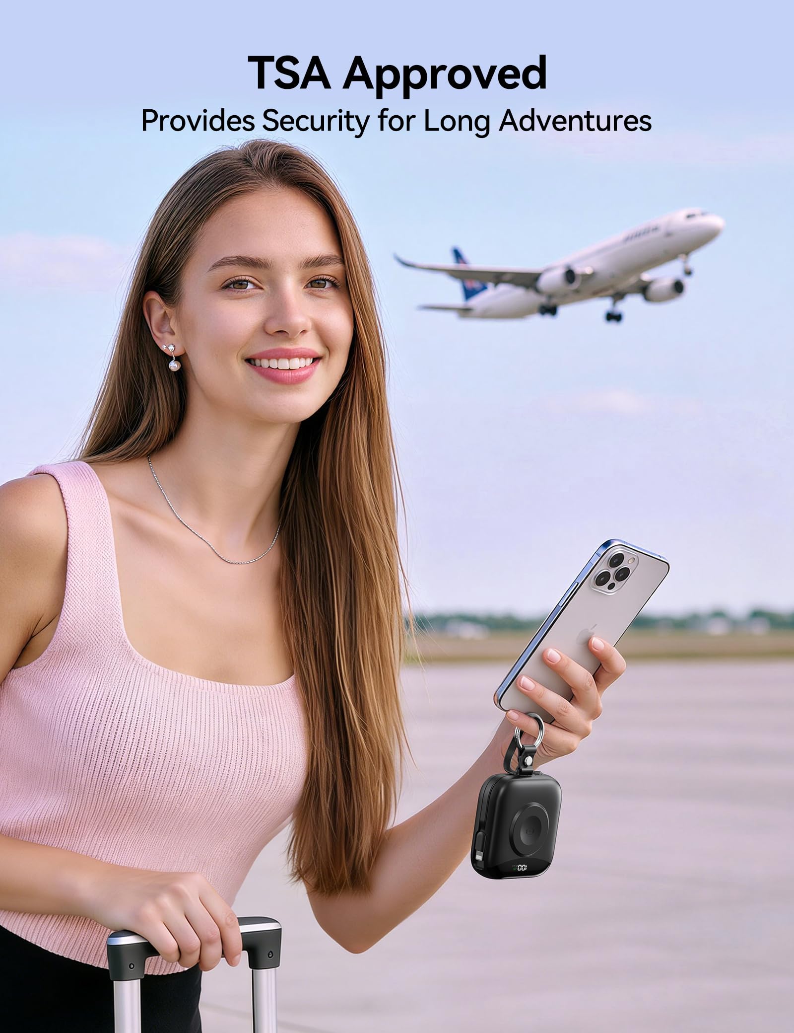 Caricabatterie portatile Power Bank, 10000 mAh, ricarica rapida con cavi integrati, portachiavi da viaggio con display a LED per iPhone, Samsung, Android, iPad, iWatch, caricabatterie 11/10/9/8/Ultra