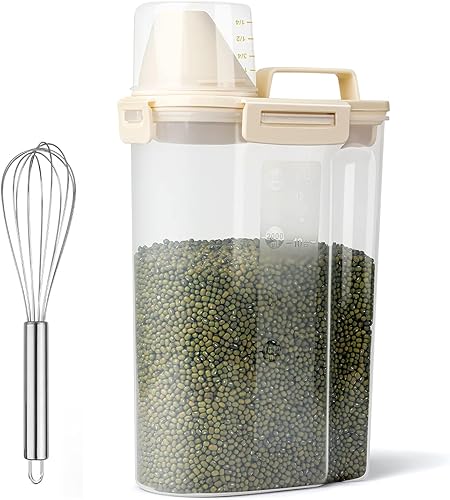 Recipiente hermético de plástico sin BPA con boquilla vertedora y taza medidora de cereales, harina e ingredientes de cocina para almacenar arroz y