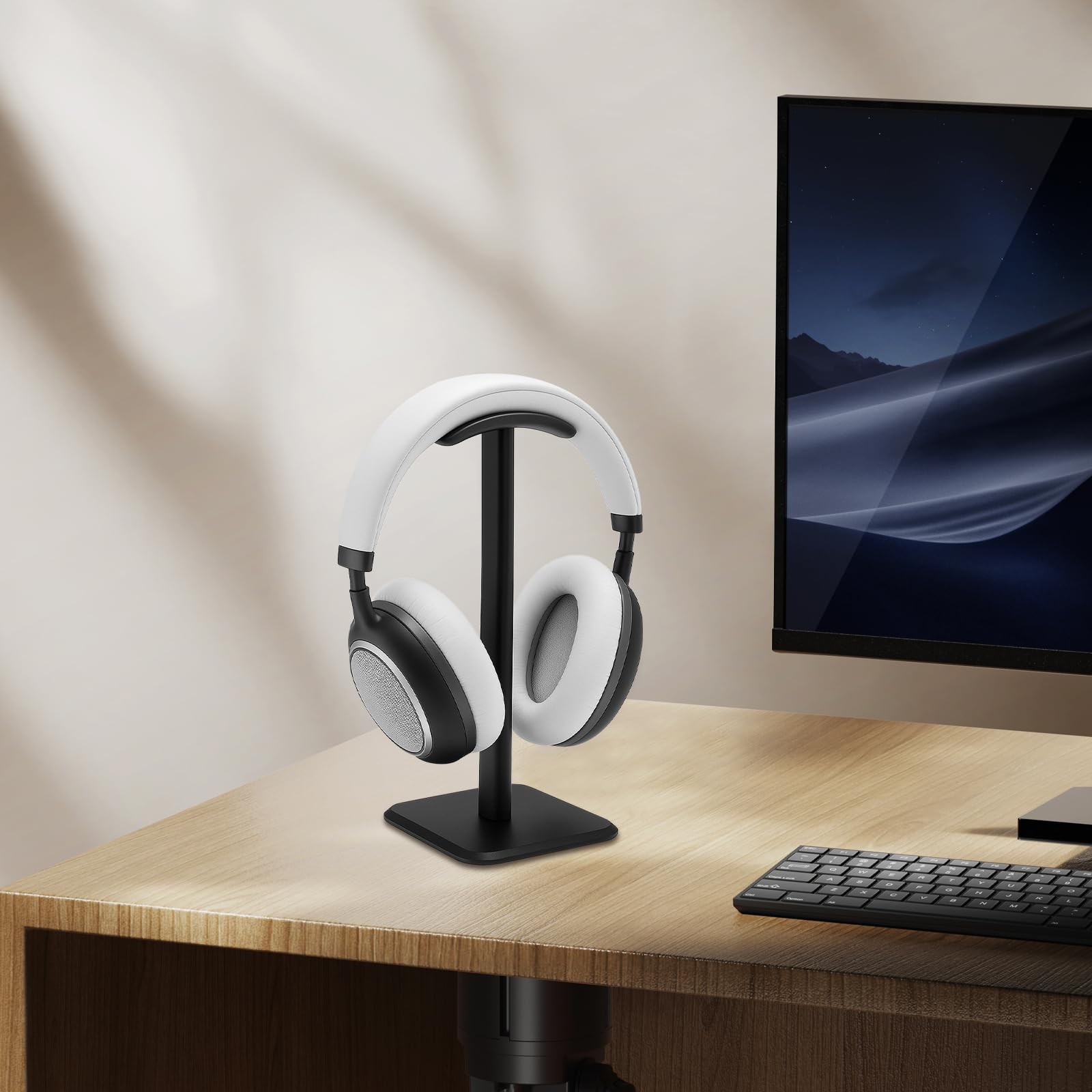 APOMOONS Uchwyt na słuchawki, stojak na słuchawki Bluetooth, uniwersalny, z obciążoną podstawą + rurką aluminiową, stabilny, dla słuchawek do gier i biura