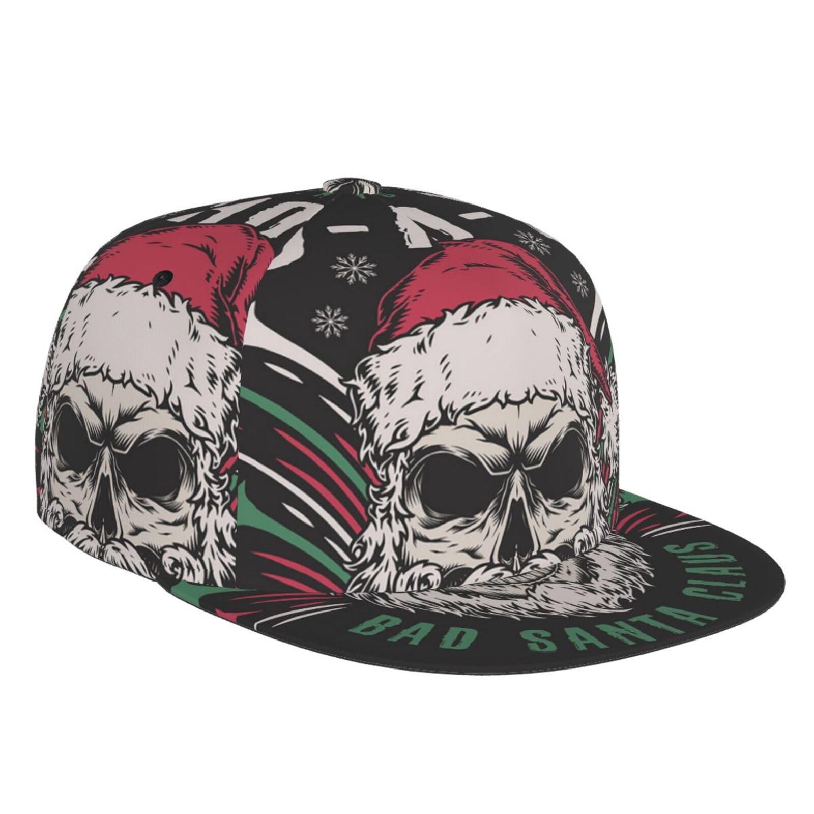 ZORIN Flat Bill Baseball Cap 3D Bad Santa Claus Flat Brim Adjustable Snapback Caps Sport Dad Hat Trucker Hats for Men Women Black