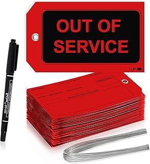 100 PCS Out of Service Tags with Wire 3 X 5 Inch Waterproof Red Equipment Repair Inspection Tags with Pen Red Plastic Hang Tag Pre-Punched Hole Writable for Maintenance Required Repair