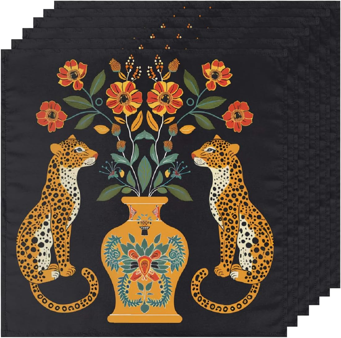 AUUXVA Table Napkin Cloth Set of 6 Vintage Chinoiserie Leopard Flower Cloth Napkins 20x20in Washable Wrinkle Free Dinner Napkin for Wedding Parties Restaurant Decor Everyday Use