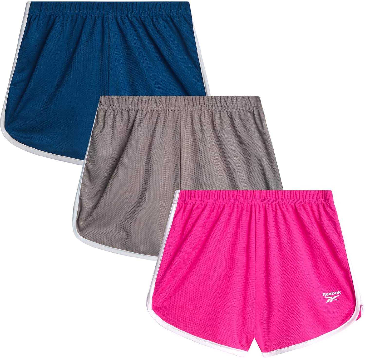 Reebok Girls Athletic Shorts - 3 Pack Active Performance Lightweight Mesh Dolphin Girls Shorts for Running Soccer Gym (7-12)