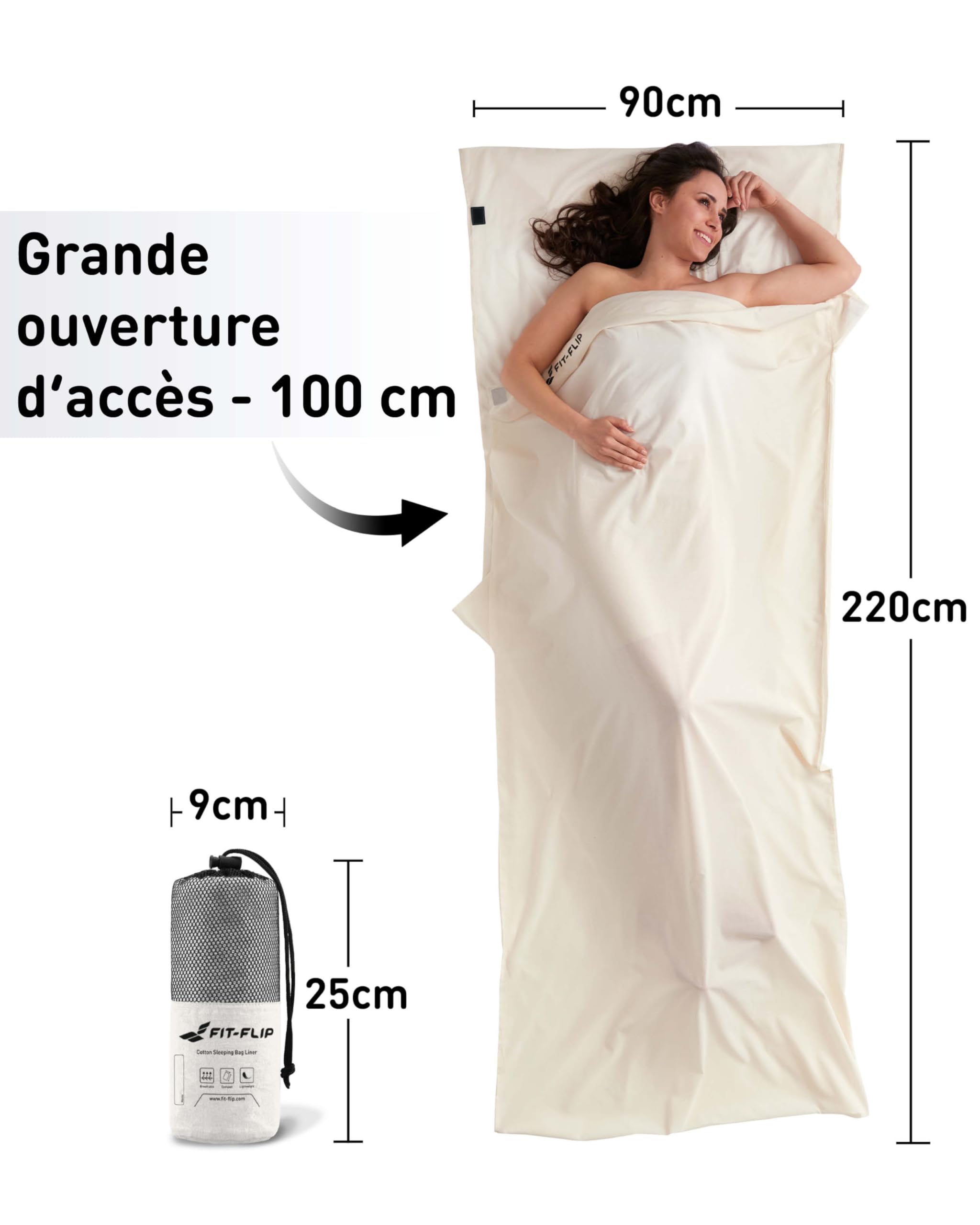 Fit-Flip Drap de Sac de Couchage Coton Microfibre 1 Personne Léger Voyage