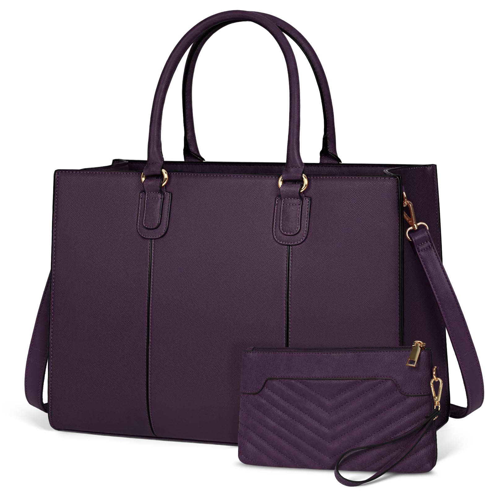 NUBILY Laptop Bags for Women 15.6 Inch Work Tote Bags Womens Laptop Purse Waterproof PU Leather Laptop Briefcase for Office Computer Bag Women Travel Handbag Shoulder Bag, Purple