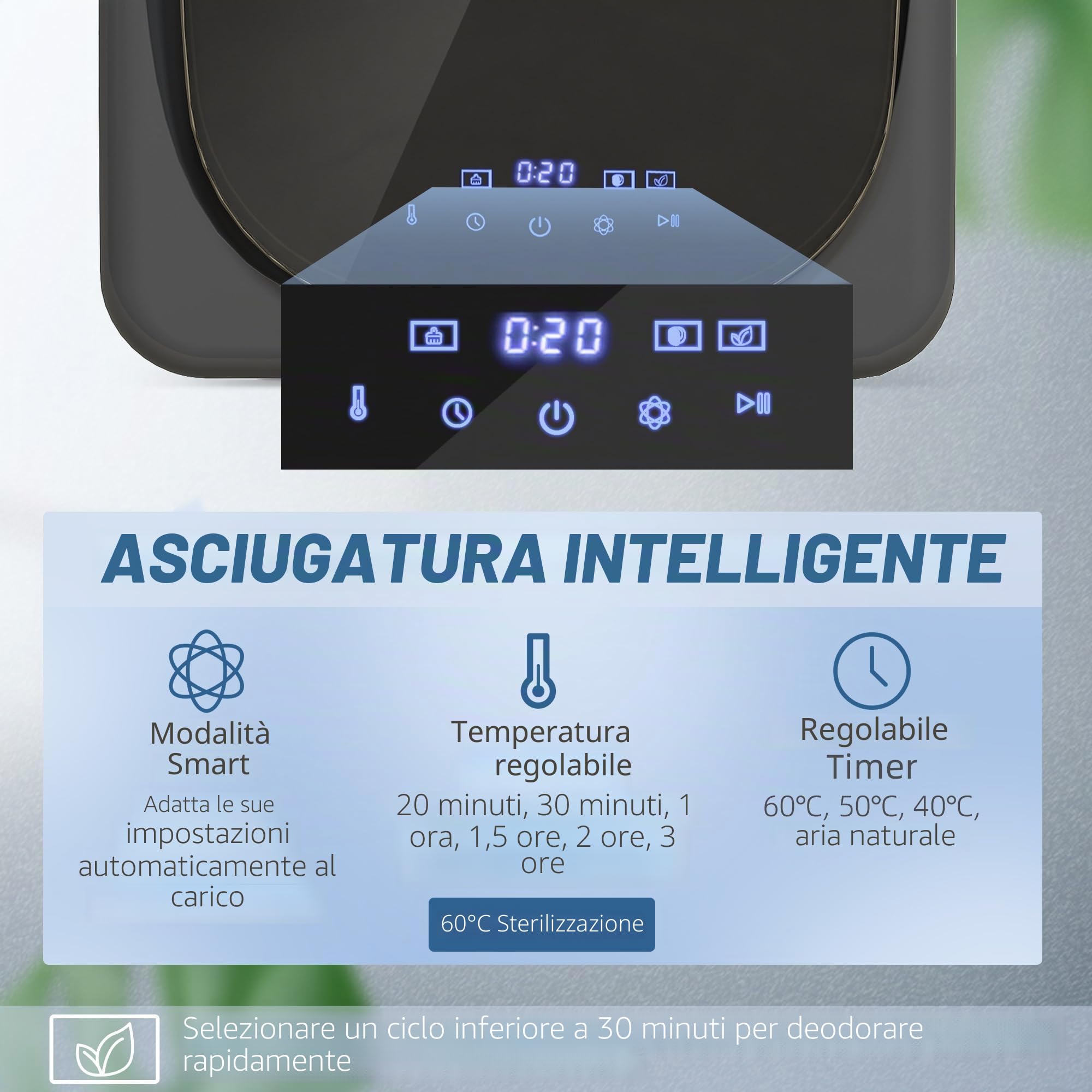 HOMCOM Mini asciugatrice con 6 programmi, touch screen a LED, 4 kg, fino a 60 °C, 800 W, autoportante, montaggio a parete, con protezione contro il surriscaldamento, asciugatura per vestiti, grigio