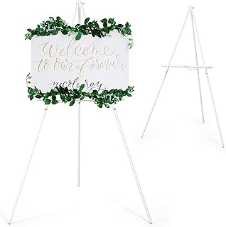 VISWIN 63" White Easel Stand for Wedding Signs, Adjustable Wooden Display Easel with Holder, Tripod Floor Easel for Welcome Board, Poster, Picture, Photos, Paintings