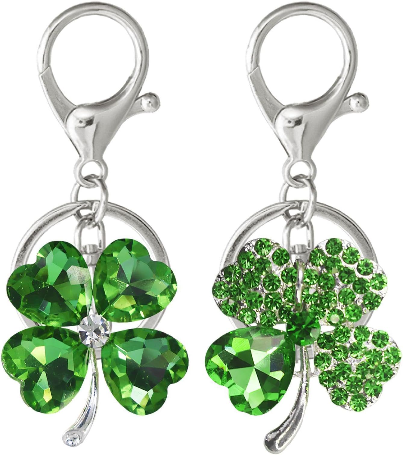 2 Pieces of Crystal Four-Leaf Clover Key Ring, Exquisite Diamond-Encrusted Bag Pendant, Clover Blessing Pendant, Suitable for Car, Handbag.
