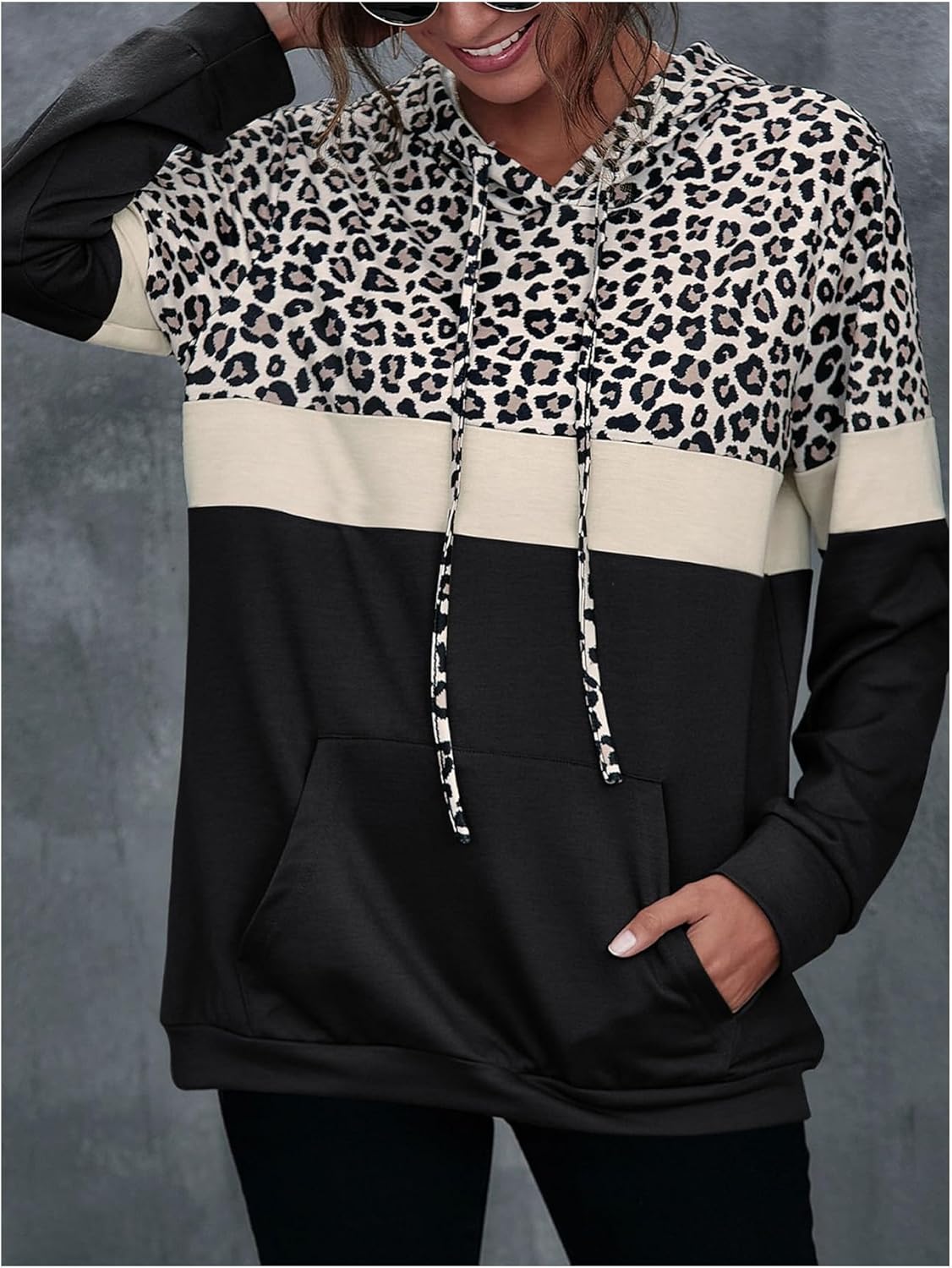 Verdusa Women's Leopard Hoodie Soft Sweatshirts Streetwear Pullover Tops Color Block Top with Pockets - Image 5