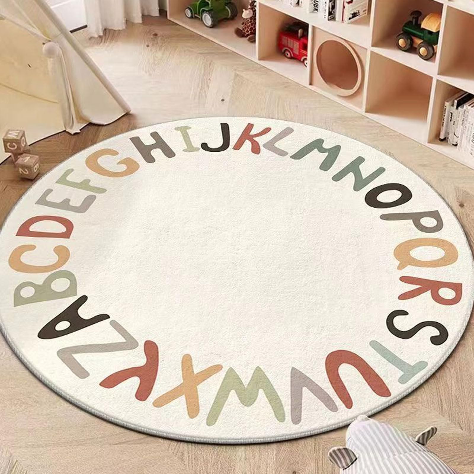 Niepan Colorful Letters Cartoon Cashmere Imitation Round Cute Children's Room Carpet,Desk Chair Mat,Soft Fluffy Shaggy Bedroom Rug,Floor Carpet With Durable Anti-Slip Backing,Carpets For Kids,Rugs Non Shedding.