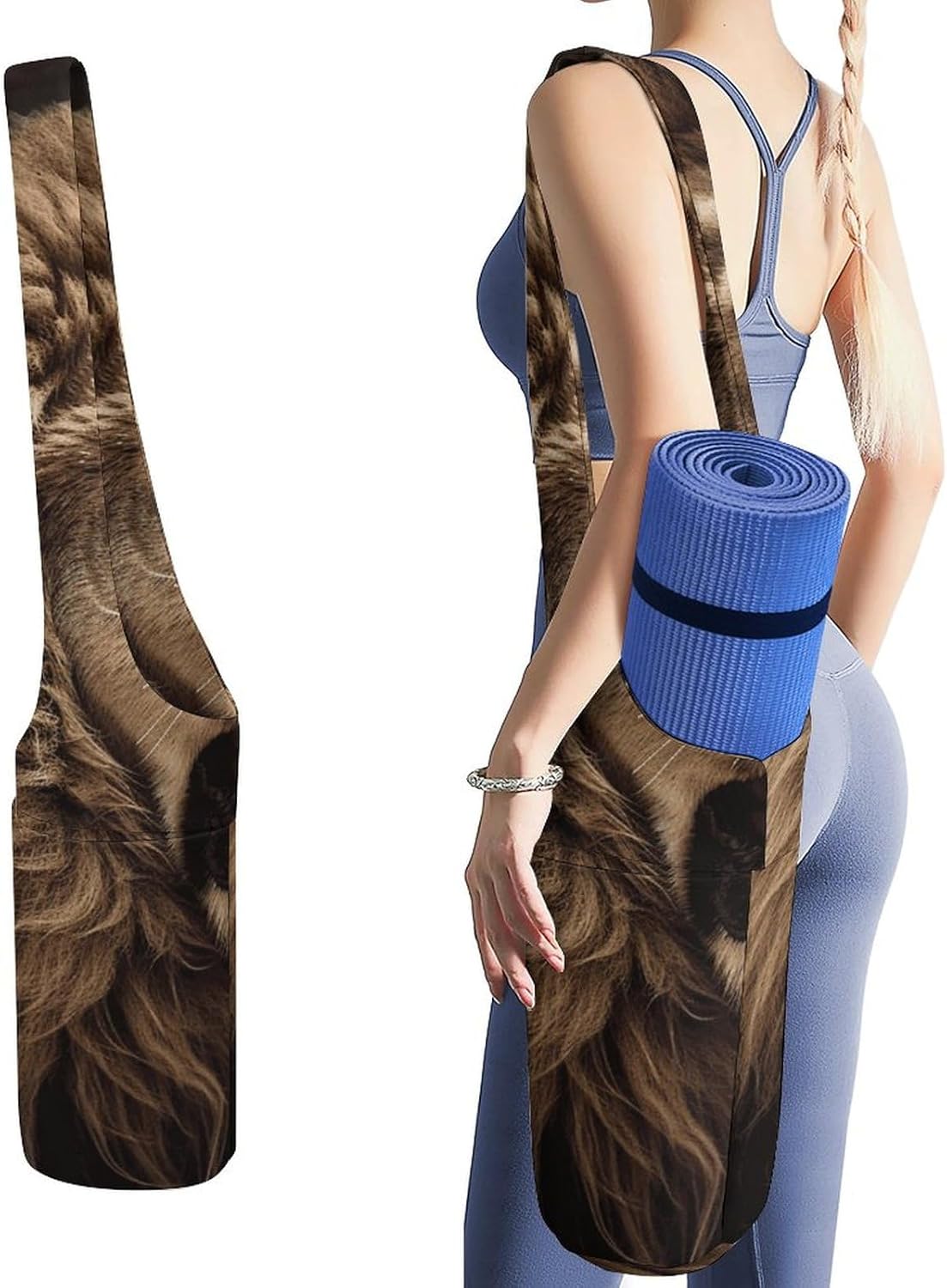 Angry Lion Yoga Mat Bag Long Tote Yoga Bag with Large Side Pocket Yoga Mat Carrier Fit Most Size Mats