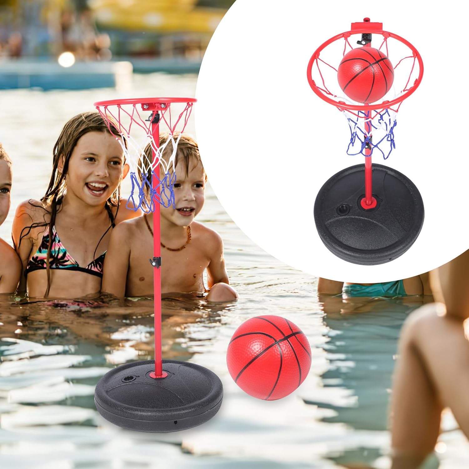Floating Pool Basketball Hoop and Ball Set for Outdoor and Indoor Swimming Pools, Detachable Water Basketball Frame for Summer Poolside Games and Water Sports