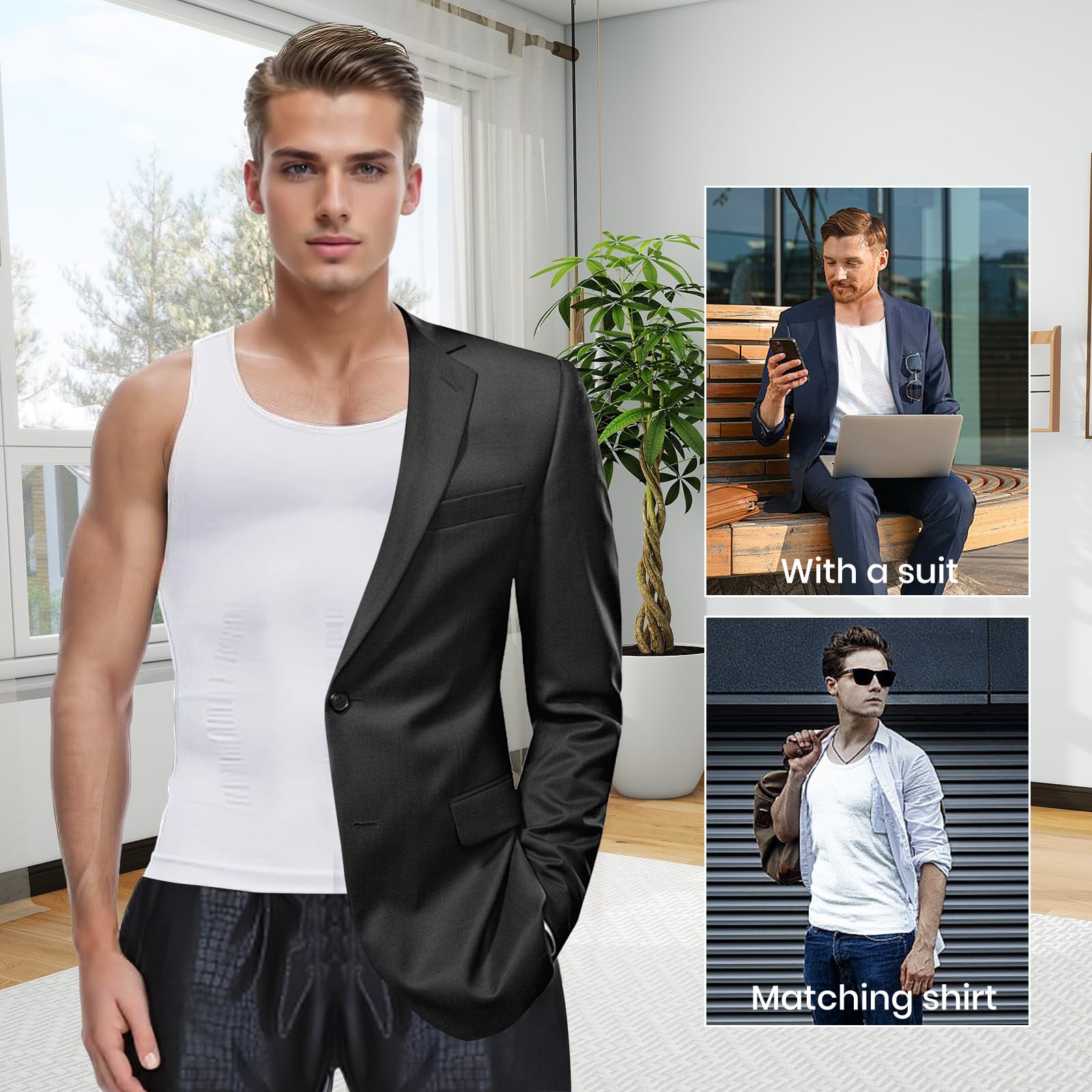 MEETYOO Slimming Undershirt Shapewear Gynecomastia Compression Shirt Men Body Shaper