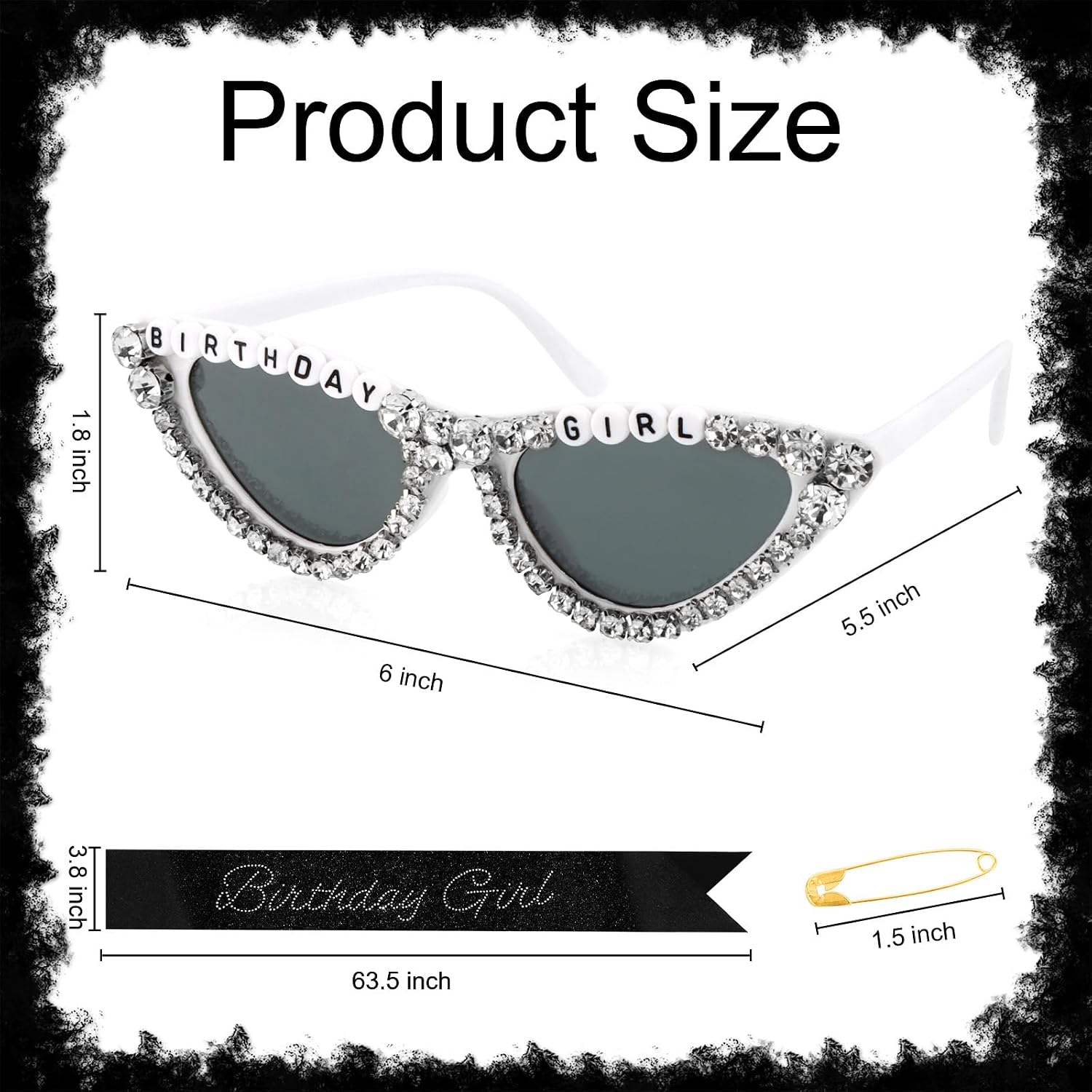 CUBACO Birthday Girl Sash and Sunglasses, Silver Birthday Party Decorations for Women Black Decorations Sweet 16 18th 21st 25th 30th 40th 50th Accessories Gifts Party Favors Supplies