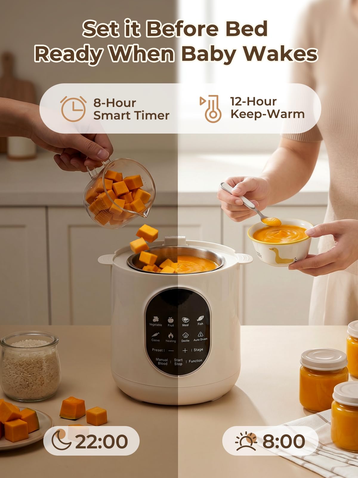 NutriEase AllStage Babynahrungszubereiter Edelstahl, One Step Baby Food Maker, 3 Stufen, Automatisches Kochen, BPA-frei