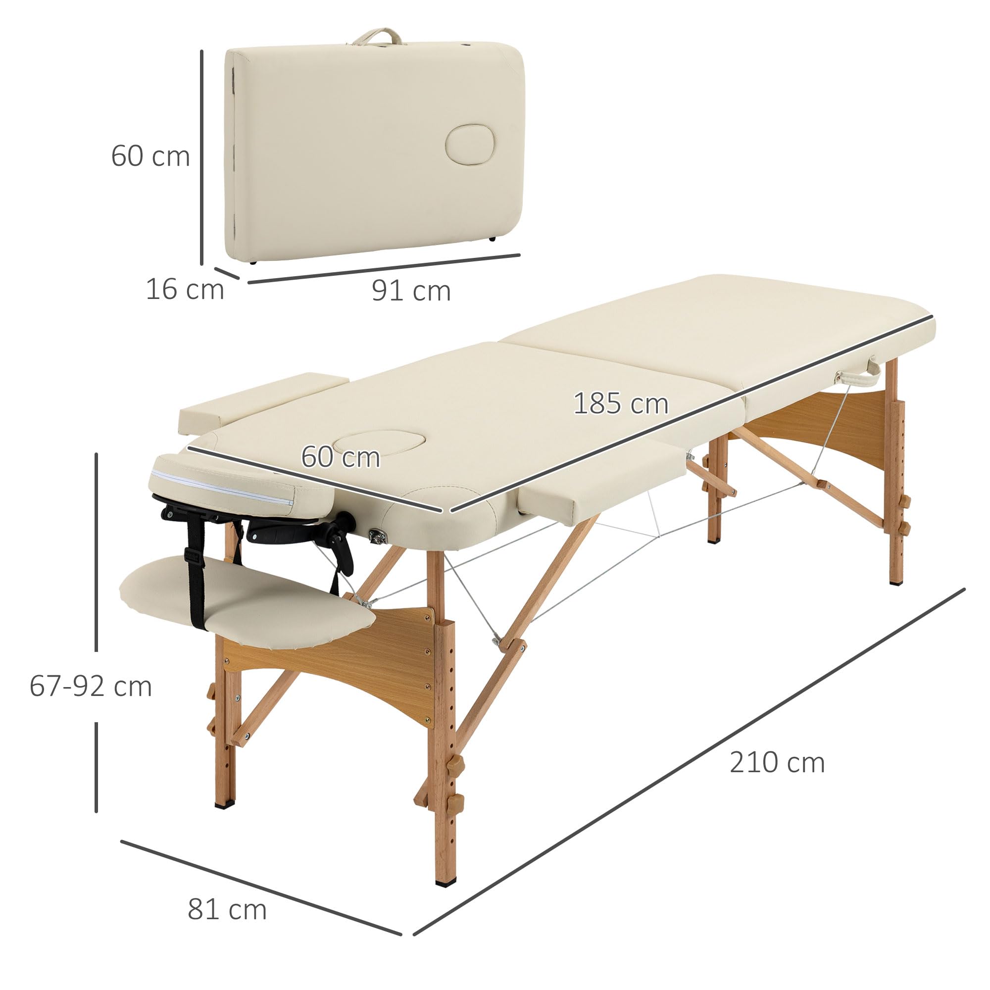 HOMCOM Lit/Table de Massage cosmetique Pliable en Bois 2 Zones crème
