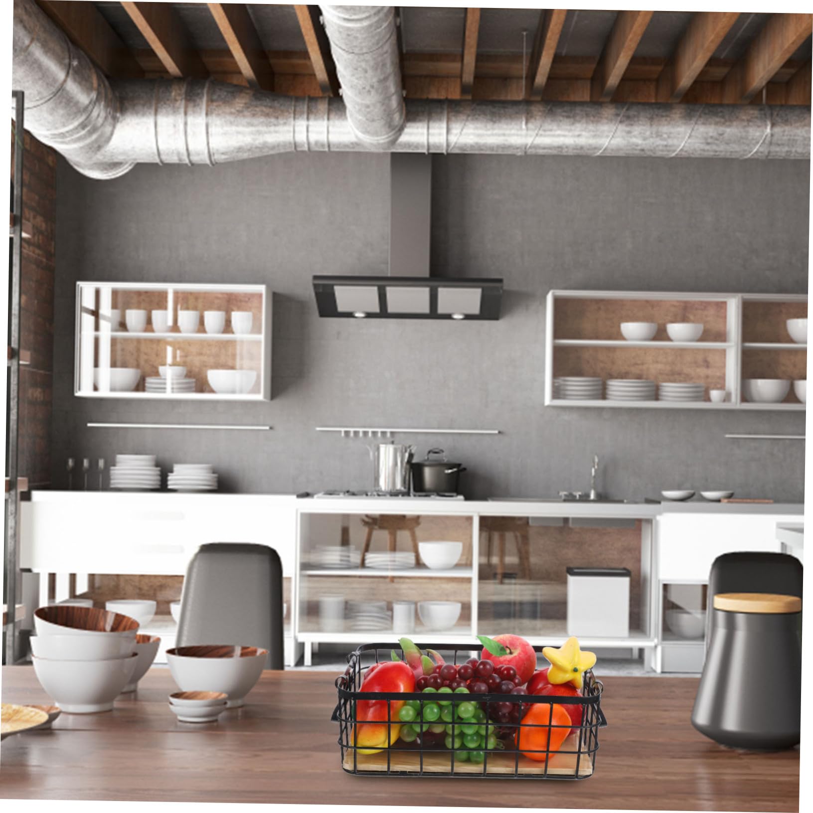 Alipis Metallkorb Mit Holzboden Stabiler Schwarzer Drahtkorb Multifunktionaler Kitchen Organizer Für Obst Snack Und Bad Stapelbar Platzsparend Robust Und Vielseitig Für Küche Und Haushalt