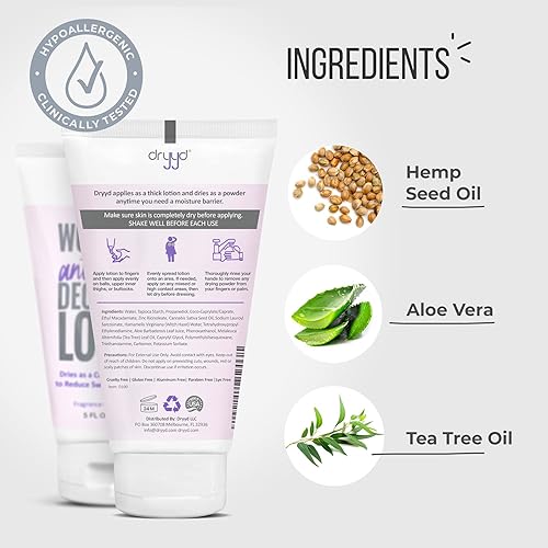 Miniatura 4 de DRYYD Loción desodorante para mujer, rozaduras, se seca como polvo corporal sin talco, aceite de semilla de cáñamo, higiene femenina, crema para