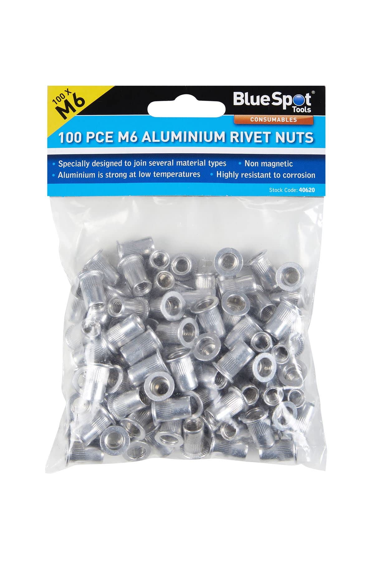 Blue Spot Tools - 100 Pce M6 Aluminium Rivet Nuts