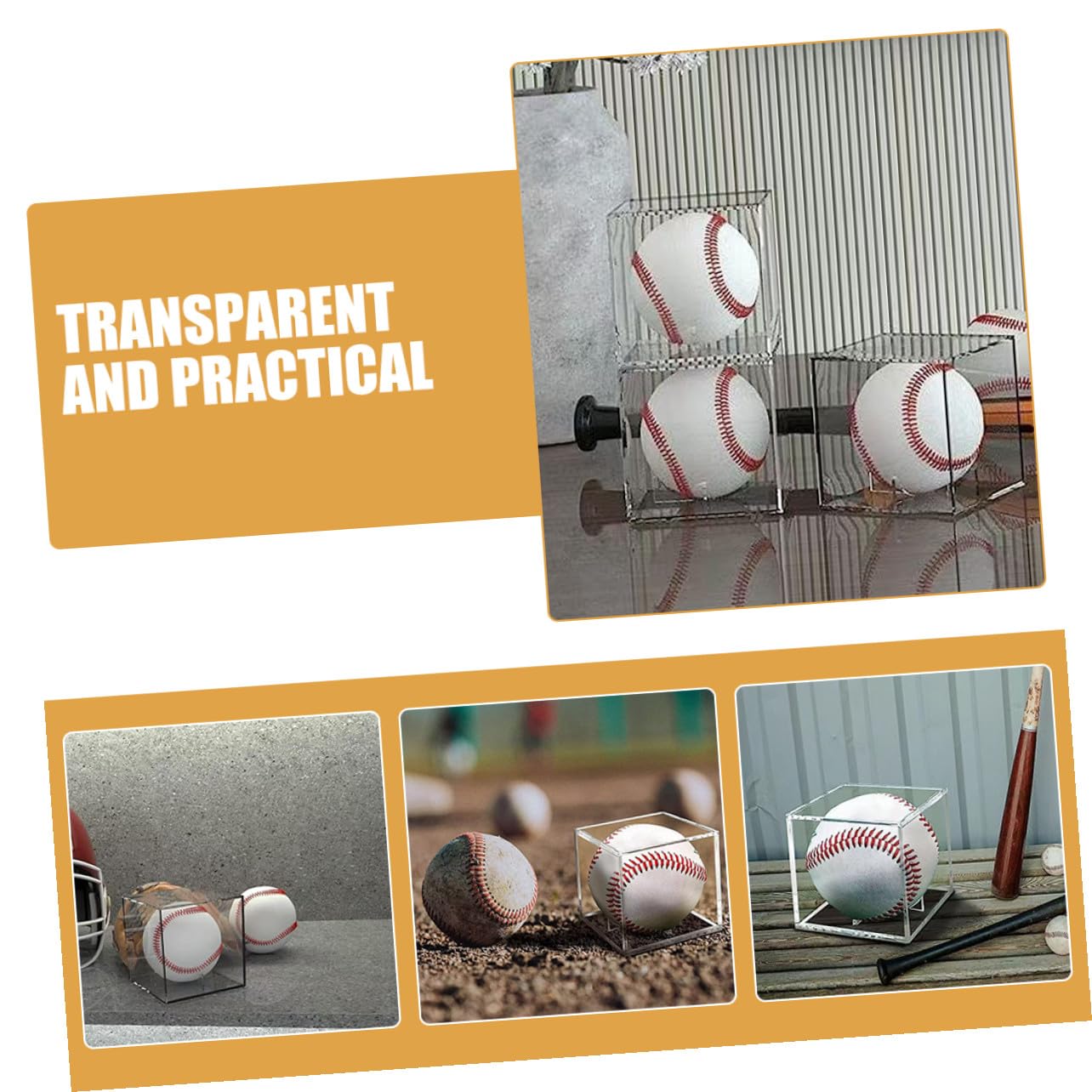 Gatuida Vitrinas de Acrílico Transparentes con Soporte Estable para Exhibir Béisbol y Balones Firmadas, Caja Cuadrada de 3 Piezas para Colección y Almacenamiento