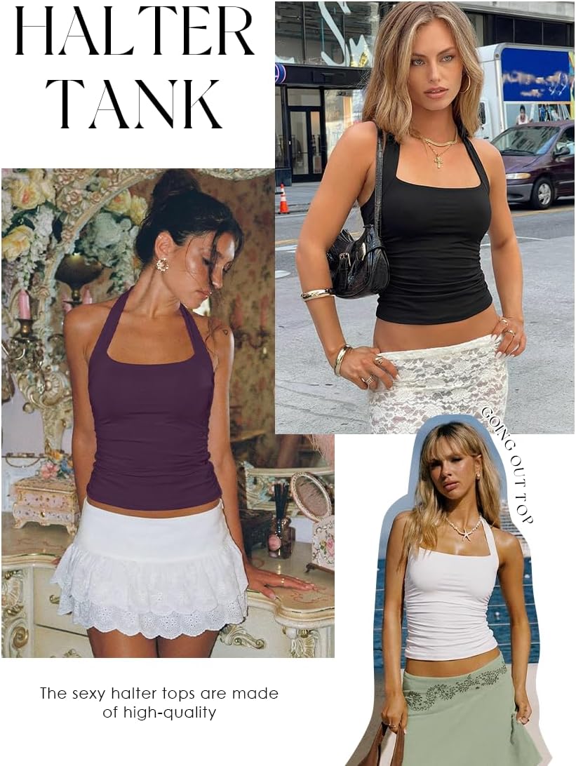 Darong Women's Halter Tank Tops with Built in Bra Double Lined Backless Y2K Shirts 2026 Trendy Going Out Cami - Image 4