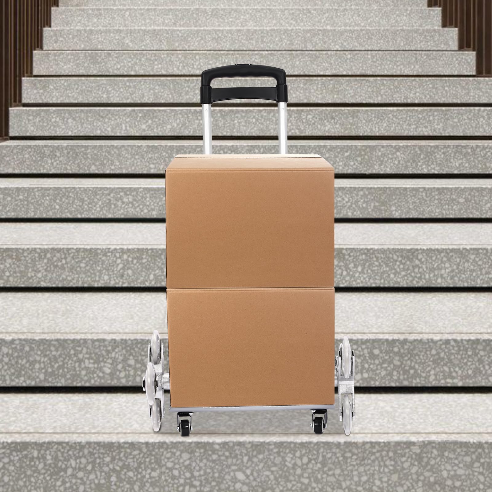 Diable Monte Escalier Pliable Aluminium Réglable 70kg, Chariot Transport avec Roues Triple Et 4 roulettes, Compact Et Léger pour Courses Déménagement Bagages