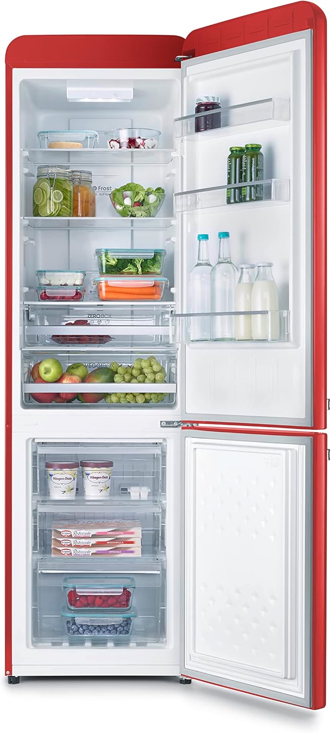Severin Frigorifero Congelatore combinato Total NoFrost, Posa libera, Larghezza 54 cm, 250 L, Classe E, Veggibox inclusa, Retrò, Rosso, RKG 8927 : Amazon.it: Grandi elettrodomestici