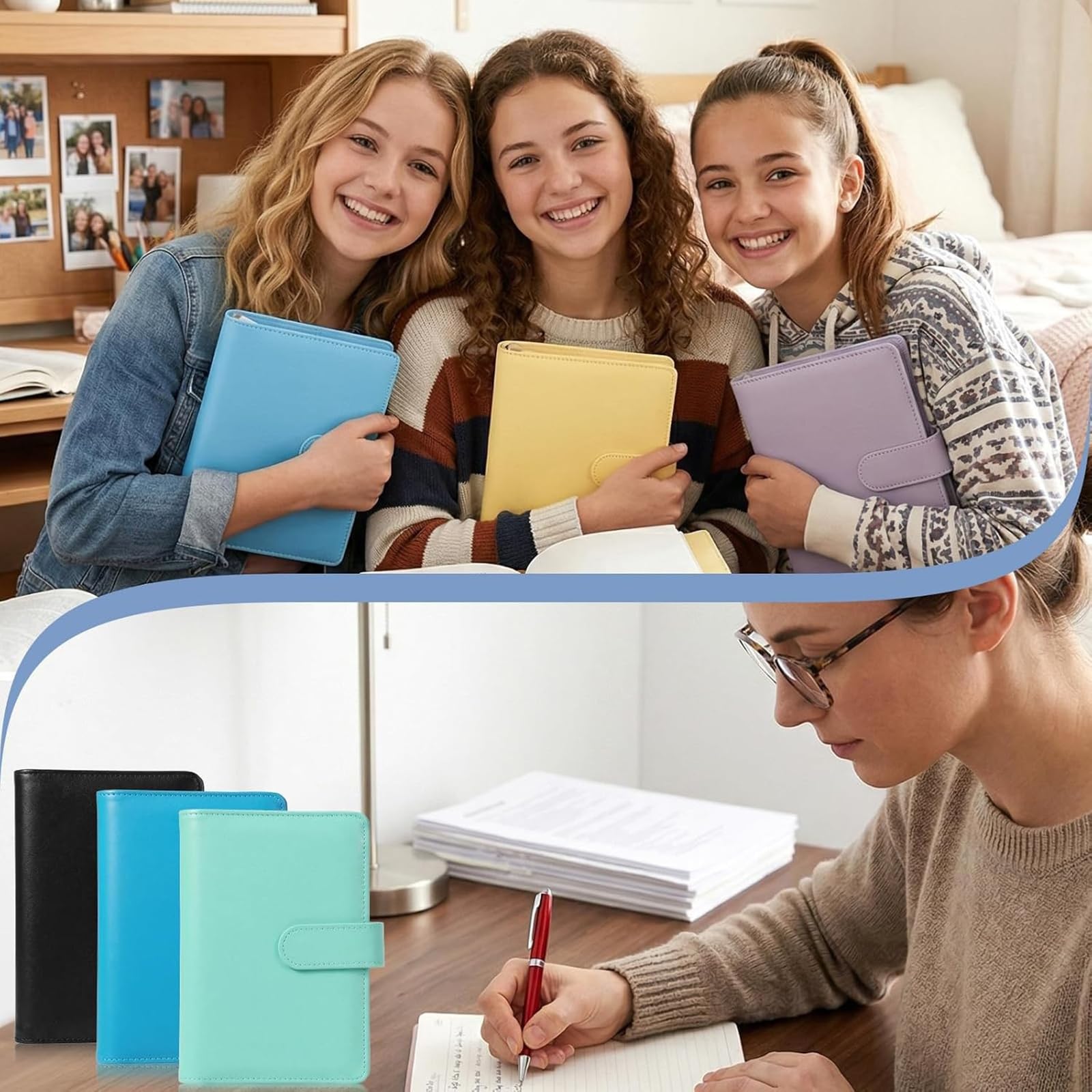Quaderni raccoglitori Confezione da 6 diari agenda ricaricabili in pelle PU con tasche per carte e porta penna per prendere appunti Pianificazione quotidiana e diario Set raccoglitori