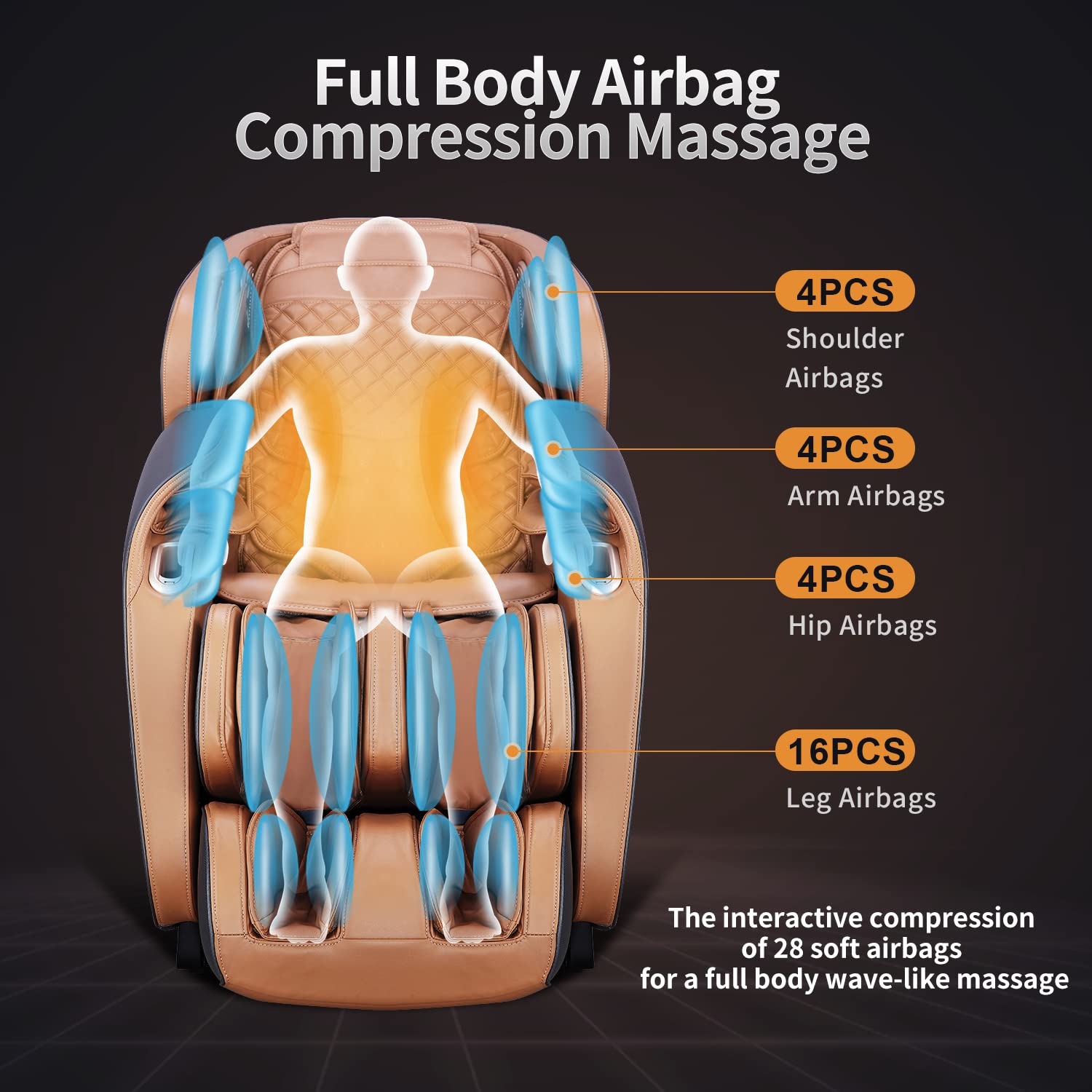 Massagesessel A350BR - 12 Massageprogramm, 24 Airbags Shiatsu Zero-Gravity elektrischer Massagestuhl mit Wärmefunktion, bionischen Massagetechniken, USB, Bluetooth, Für Zuhause und Büro