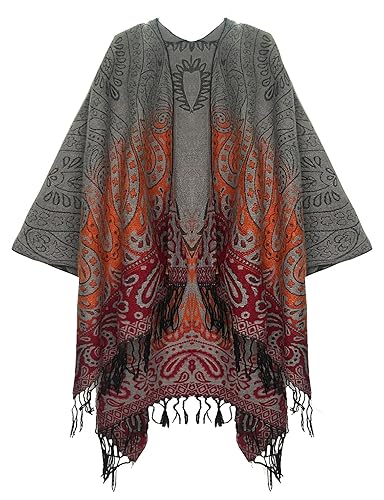Urban CoCo Women's Retro Style Vintage Pattern Tassel Poncho Shawl