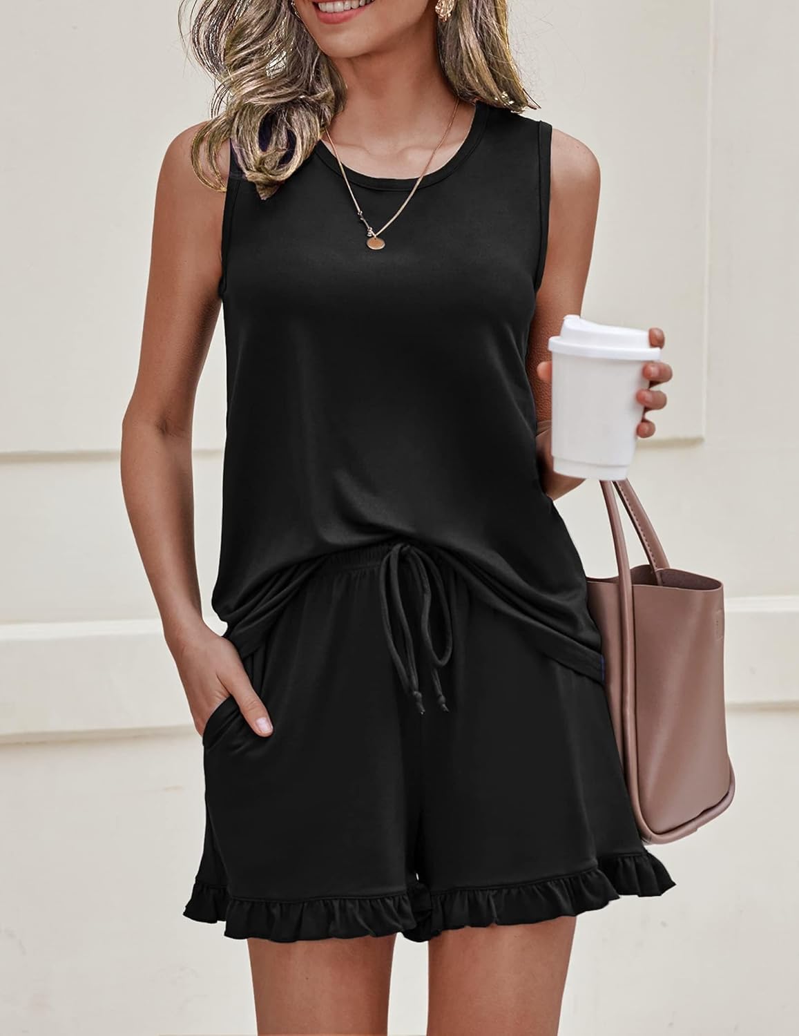 Ekouaer Women Lightweight Summer Pajama Soft Pj Set Sleepwear Tank Top Shorts with Pocket Loungewear Set S-XXL - Image 5