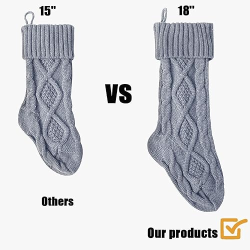 Vista 100 de Fesciory Paquete de 4 medias de Navidad de 18 pulgadas, tamaño grande, calcetines de punto trenzado, regalos y decoraciones para vacaciones Blanco