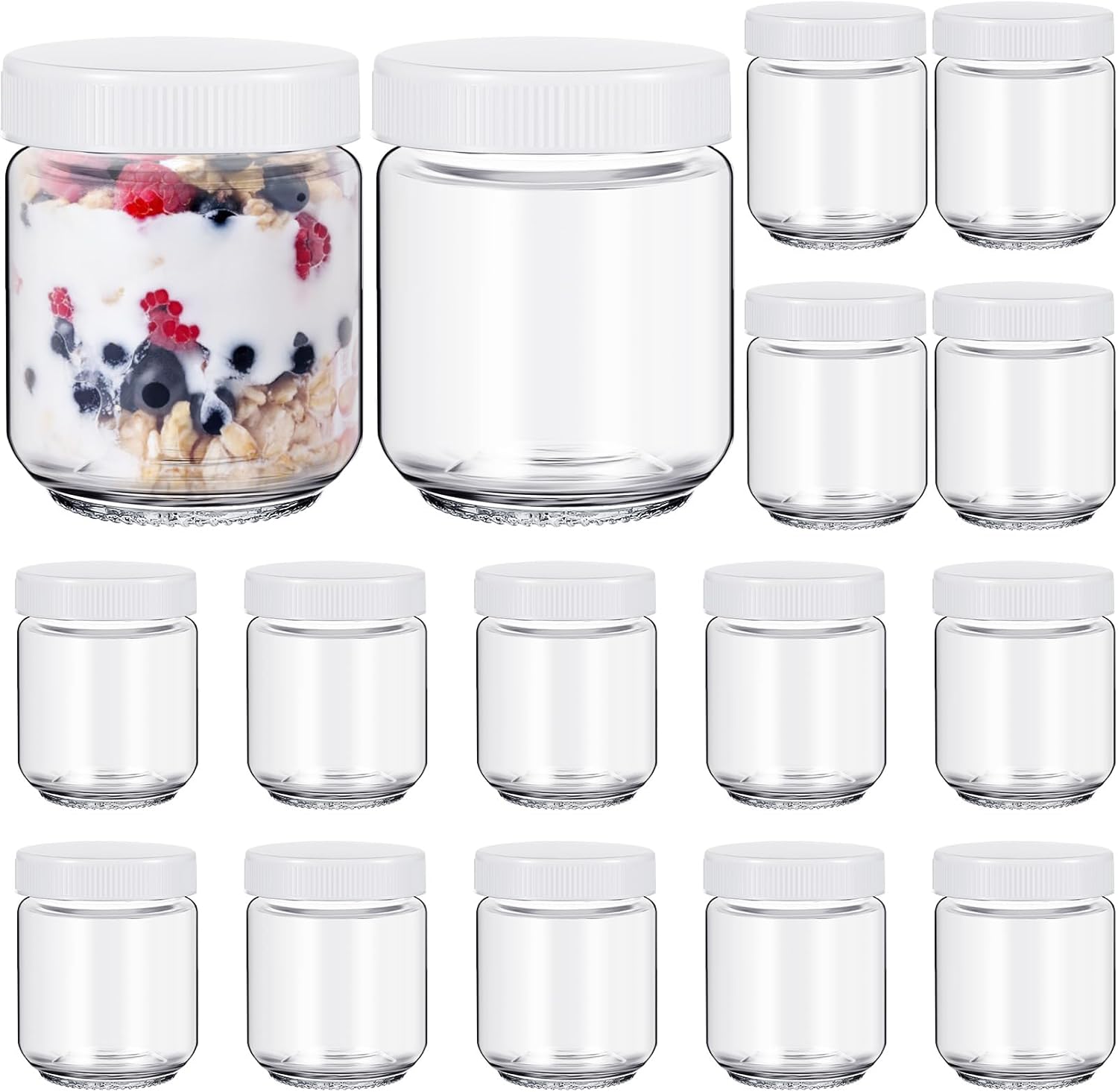 Baderke 16 pcs Clear Glass Jars with Plastic Lids for