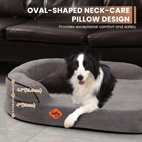 Miniatura 3 de Laifug Cama ovalada de espuma viscoelástica para perros (36 x 25 x 8 pulgadas, gris oscuro), cama ortopédica para perros con forro impermeable