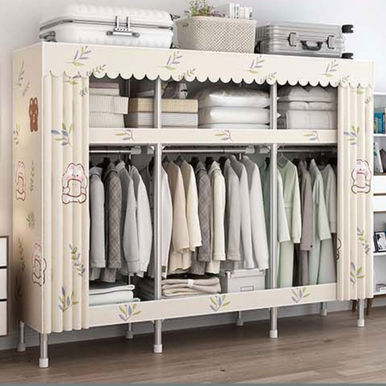 Armadio pieghevole con asta per appendere e mensole, armadio in tela per vestiti portatile, per camera da letto e soggiorno, design salvaspazio