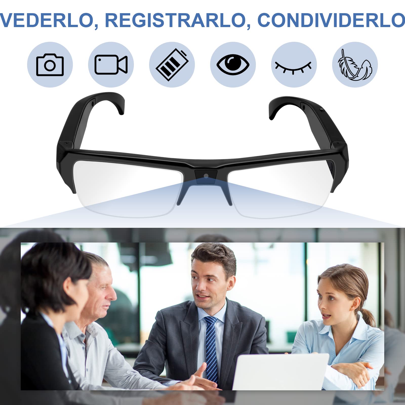 Telecamera Nascosta Occhiali, Mini Telecamera Spia Bicchieri 1080P HD Microcamera Spia Sport Fotocamera Invisibile per Registrazione Video Scattare Foto